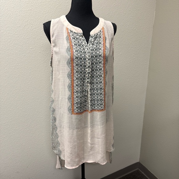 Knox Rose Boho Tunic Dress Size 1 Tan Black High Low Sleeveless - Picture 2 of 9